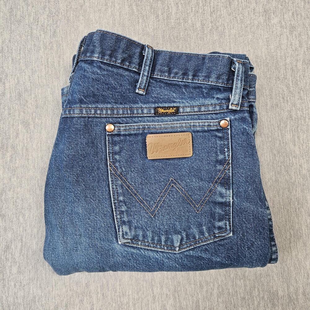 Wrangler Jeans Mens 38x34 Blue Cowboy Cut Western Whiskers Faded 13MWZPW